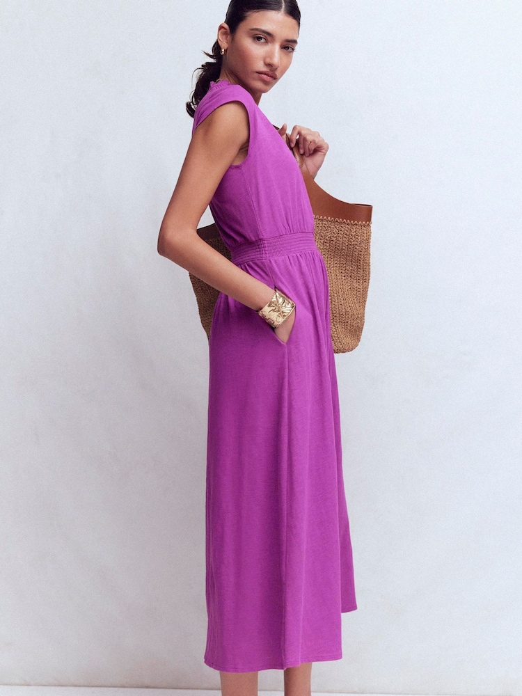 Boden Purple Alba Smocked Jersey Midi Dress - Image 1 of 6