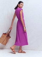 Boden Purple Alba Smocked Jersey Midi Dress - Image 3 of 6