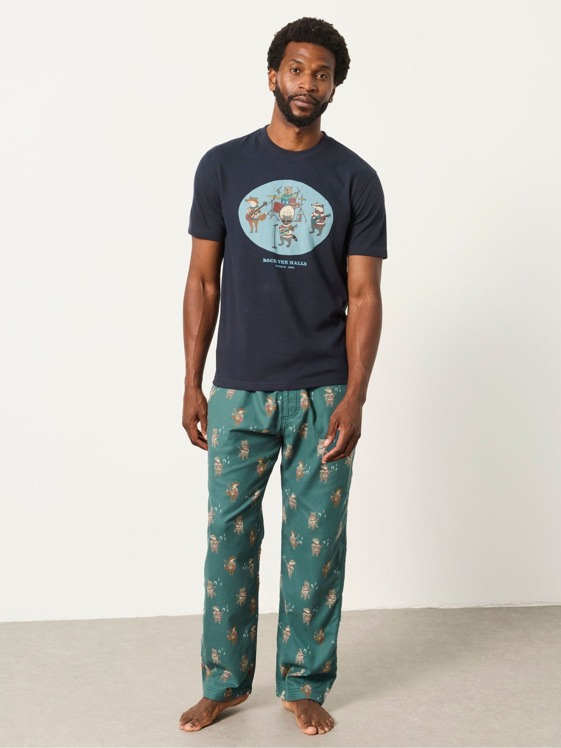 Fat Face Men's Teal Blue Fatface Character Band Pyjama Bottom