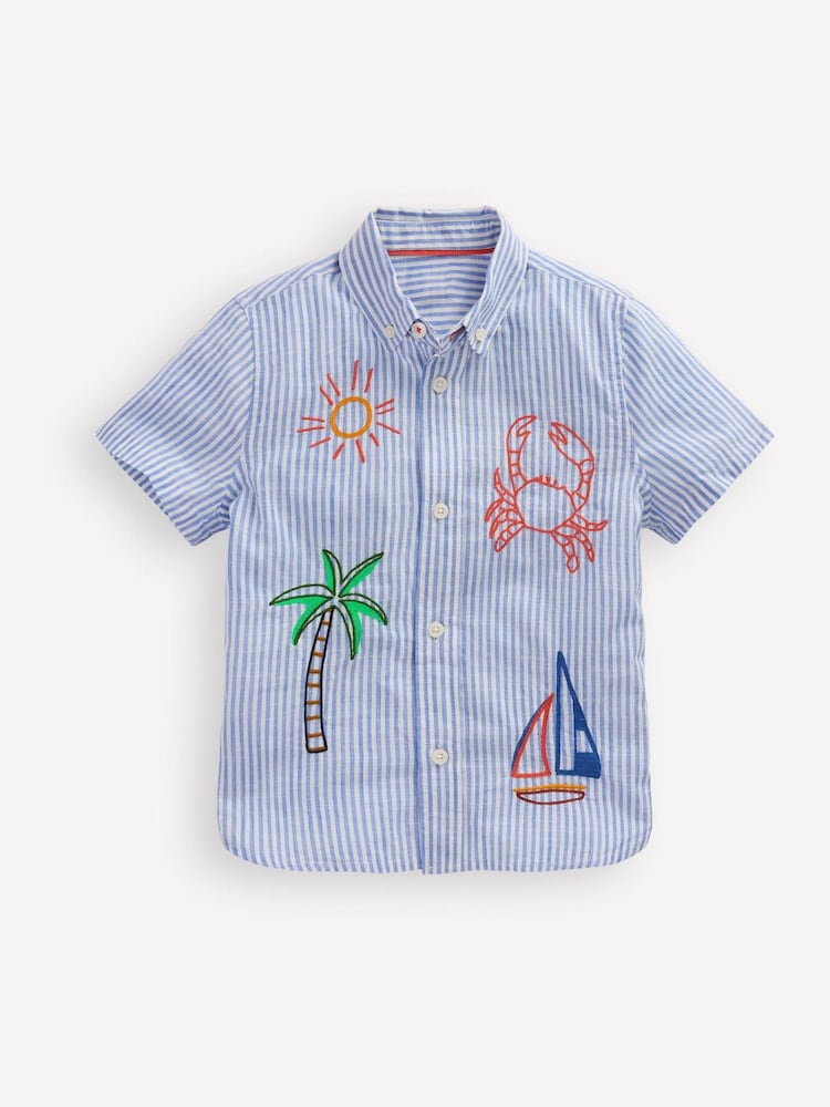 Boden Blue Embroidered Short Sleeve Shirt - Image 1 of 3