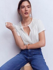 Boden White Edi Trim Detail T-Shirt - Image 1 of 5