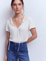 Boden White Edi Trim Detail T-Shirt - Image 4 of 5