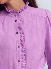 Boden Purple Emily Pom Detail Ruffle Shirt - Image 2 of 4
