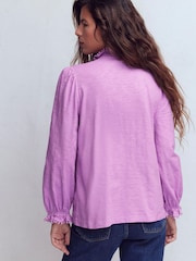 Boden Purple Emily Pom Detail Ruffle Shirt - Image 3 of 4