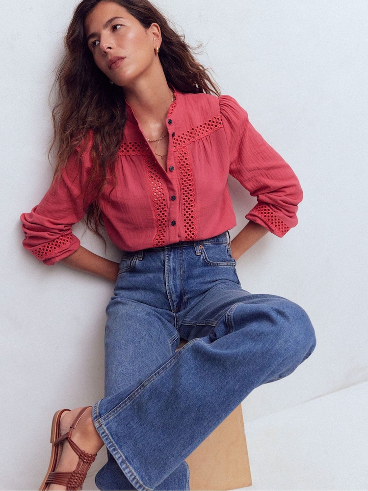 Boden Pink Broderie Double Cloth Top - Image 1 of 4 Boden Pink Broderie Double Cloth Top - Image 1 of 4