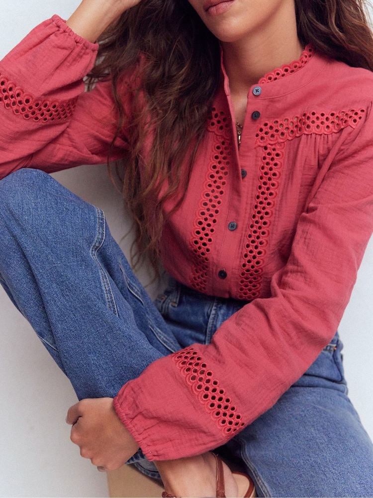 Boden Pink Broderie Double Cloth Top - Image 2 of 4 Boden Pink Broderie Double Cloth Top - Image 2 of 4
