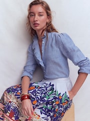 Boden Blue Isabel Ruffle Linen Shirt - Image 1 of 5