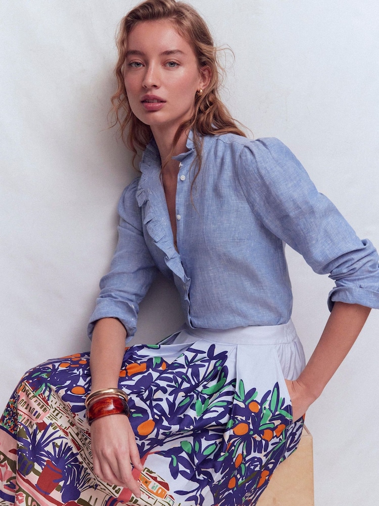 Boden Blue Isabel Ruffle Linen Shirt - Image 1 of 5 Boden Blue Isabel Ruffle Linen Shirt - Image 1 of 5