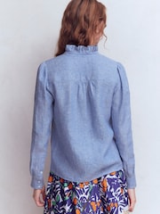 Boden Blue Isabel Ruffle Linen Shirt - Image 3 of 5