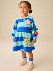 Blue/Navy Stripe Bunny - שמלת סווטשירט עם שרוול ארוך (גיל 3 חודשים עד 7 שנים) - תמונה 1 מתוך 5