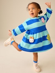 Blue/Navy Stripe Bunny - שמלת סווטשירט עם שרוול ארוך (גיל 3 חודשים עד 7 שנים) - תמונה 2 מתוך 5