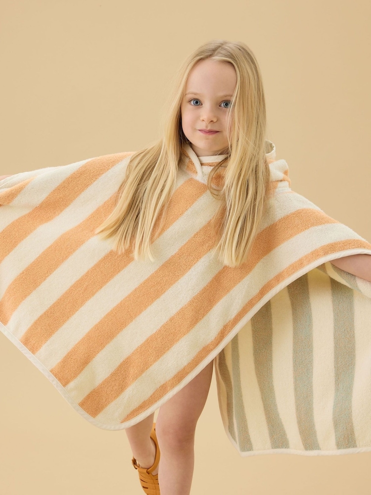 KIDLY by MORI Orange Soft Towelling Hooded Reversible Poncho - Image 1 of 3