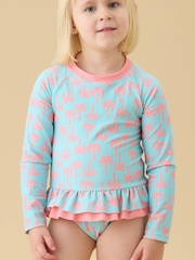 KIDLY by MORI Blue Frilled Long Sleeve Sunsafe Swimsuit - Image 1 of 5