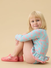 KIDLY by MORI Blue Frilled Long Sleeve Sunsafe Swimsuit - Image 2 of 5