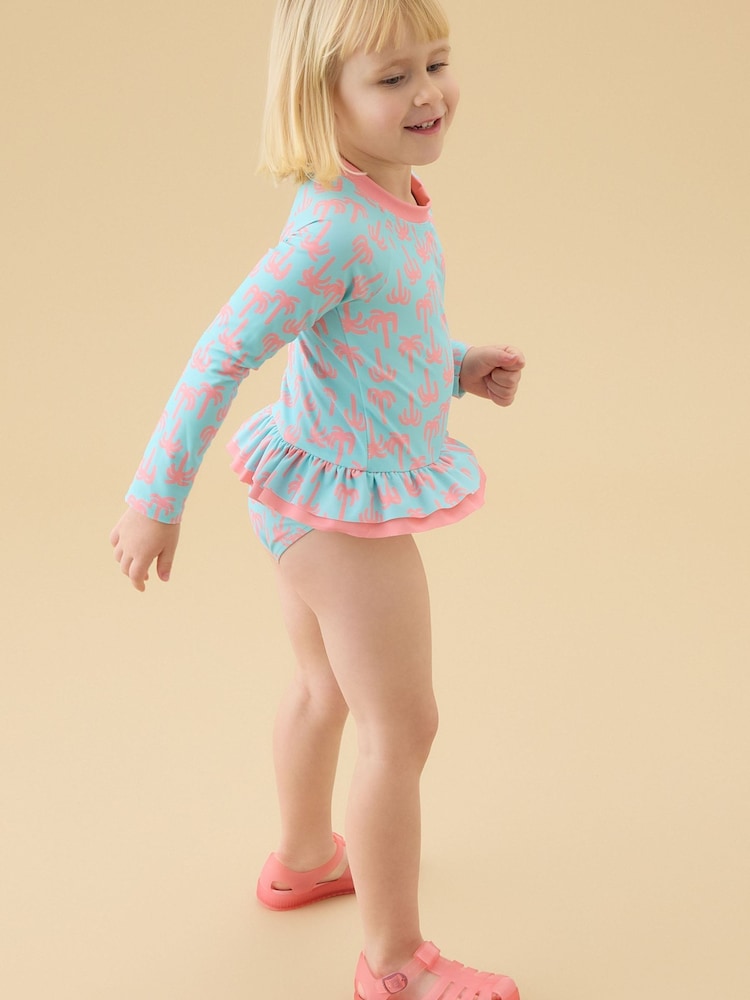 KIDLY by MORI Blue Frilled Long Sleeve Sunsafe Swimsuit - Image 2 of 5 KIDLY by MORI Blue Frilled Long Sleeve Sunsafe Swimsuit - Image 2 of 5