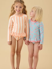 KIDLY by MORI Blue Frilled Long Sleeve Sunsafe Swimsuit - Image 4 of 5