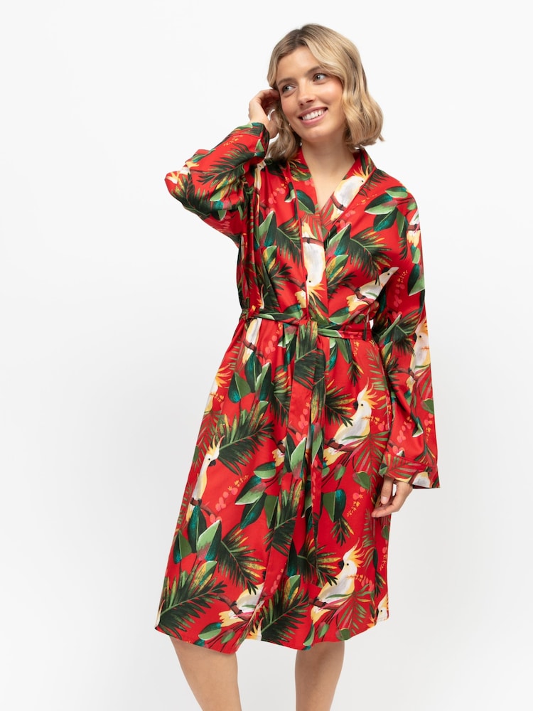 Cyberjammies Red Bird Print Long Sleeve Short Dressing Gown - Image 1 of 4