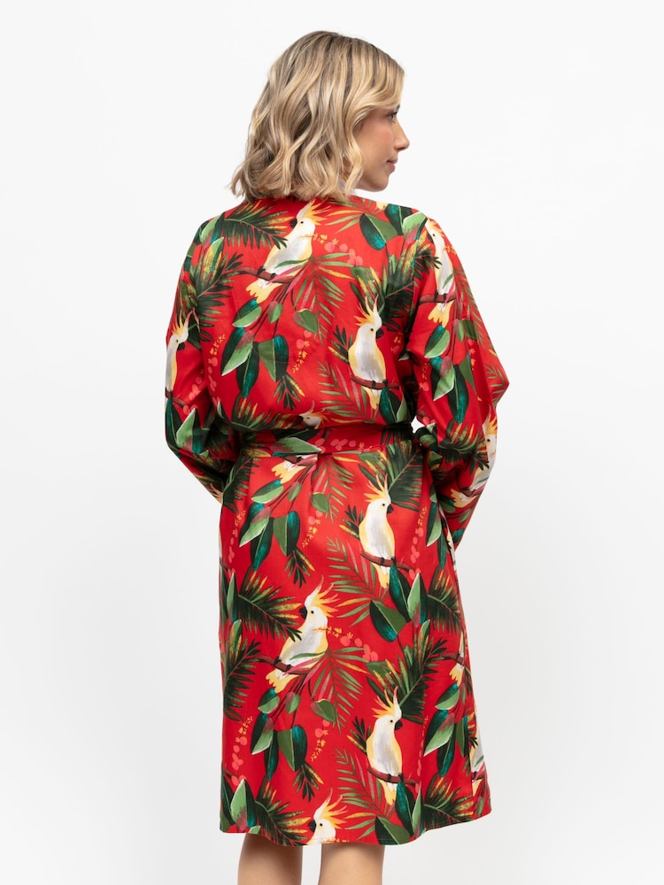 Cyberjammies Red Bird Print Long Sleeve Short Dressing Gown - Image 2 of 4