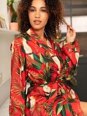 Cyberjammies Red Bird Print Long Sleeve Short Dressing Gown - Image 3 of 4