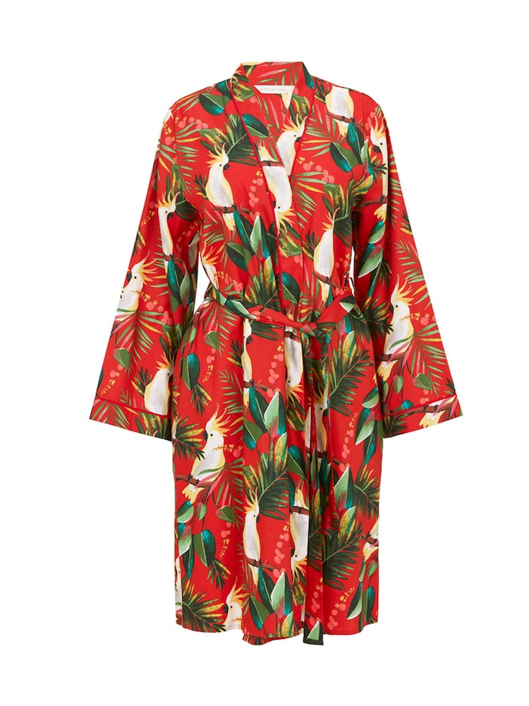 Cyberjammies Red Bird Print Long Sleeve Short Dressing Gown - Image 4 of 4