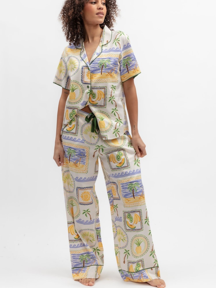 Cyberjammies Postcard Print Wide Leg Pyjamas Set - Imaginea 2 din 4