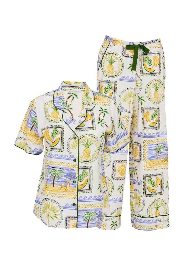 Cyberjammies Postcard Print Wide Leg Pyjamas Set - Imaginea 4 din 4