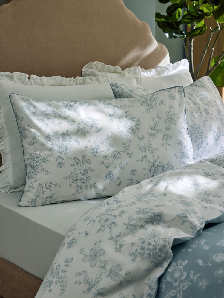 Laura Ashley Chalk Blue Aneta Floral 100% Cotton Pillowcases - Image 1 of 4