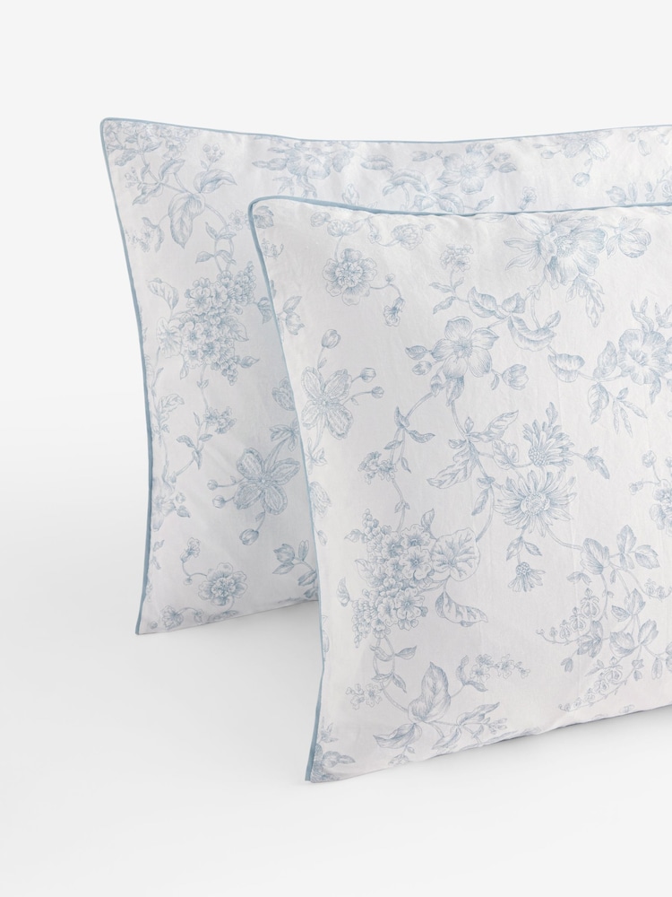 Laura Ashley Chalk Blue Aneta Floral 100% Cotton Pillowcases - Image 4 of 4