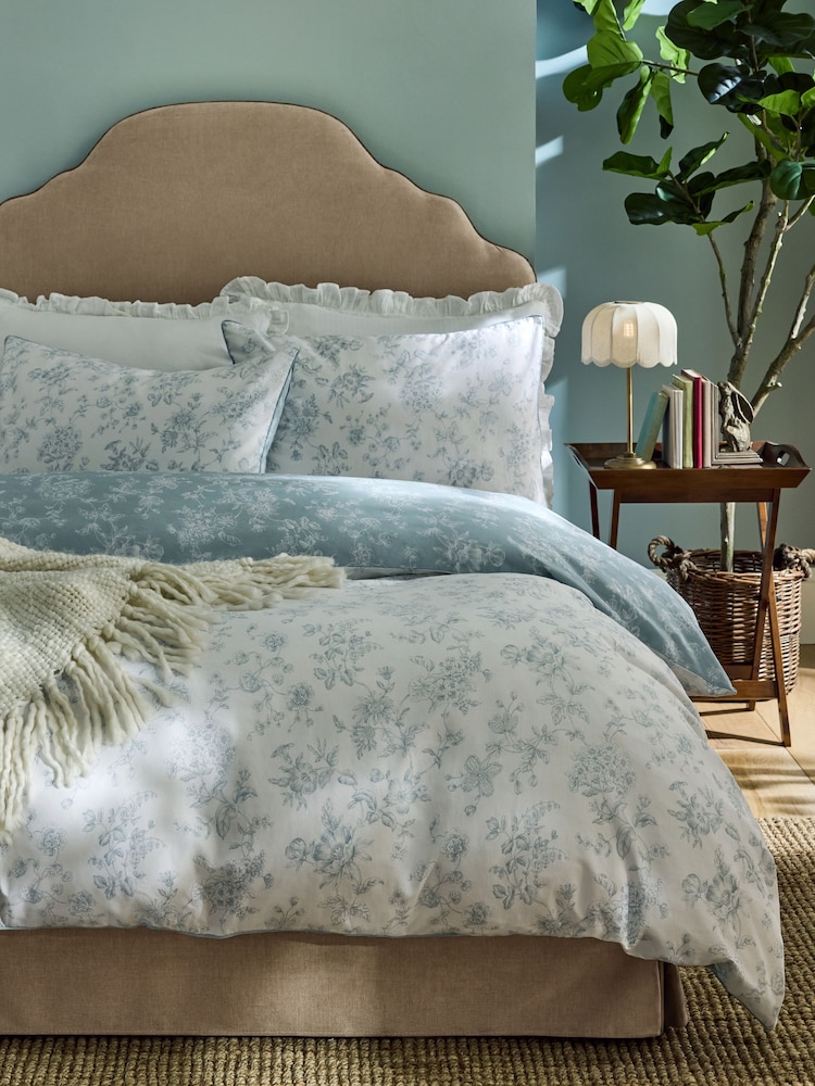 Laura Ashley Chalk Blue Aneta Floral 100% Cotton Duvet Cover and Pillowcase Set - Image 2 of 7 Laura Ashley Chalk Blue Aneta Floral 100% Cotton Duvet Cover and Pillowcase Set - Image 2 of 7