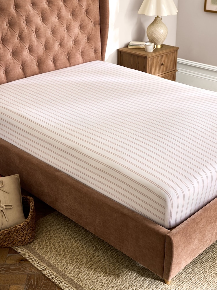Laura Ashley Plaster Pink Henley Stripe Deep Fitted Sheet - Image 2 of 3