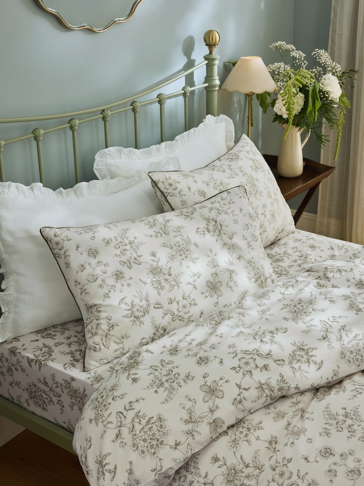 Laura Ashley Set of 2 Moss Green Aneta Floral Pillowcases - Image 1 of 4