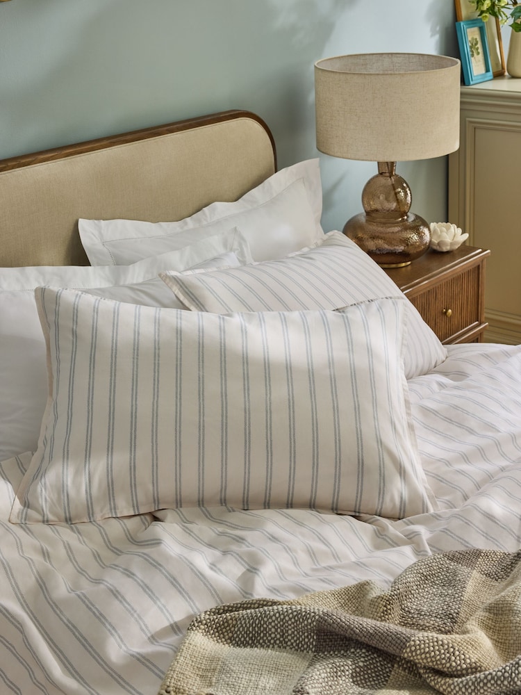 Laura Ashley Chalk Blue Henley Stripe 100% Cotton Pillowcases - Image 1 of 3