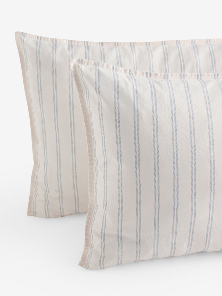 Laura Ashley Chalk Blue Henley Stripe 100% Cotton Pillowcases - Image 3 of 3