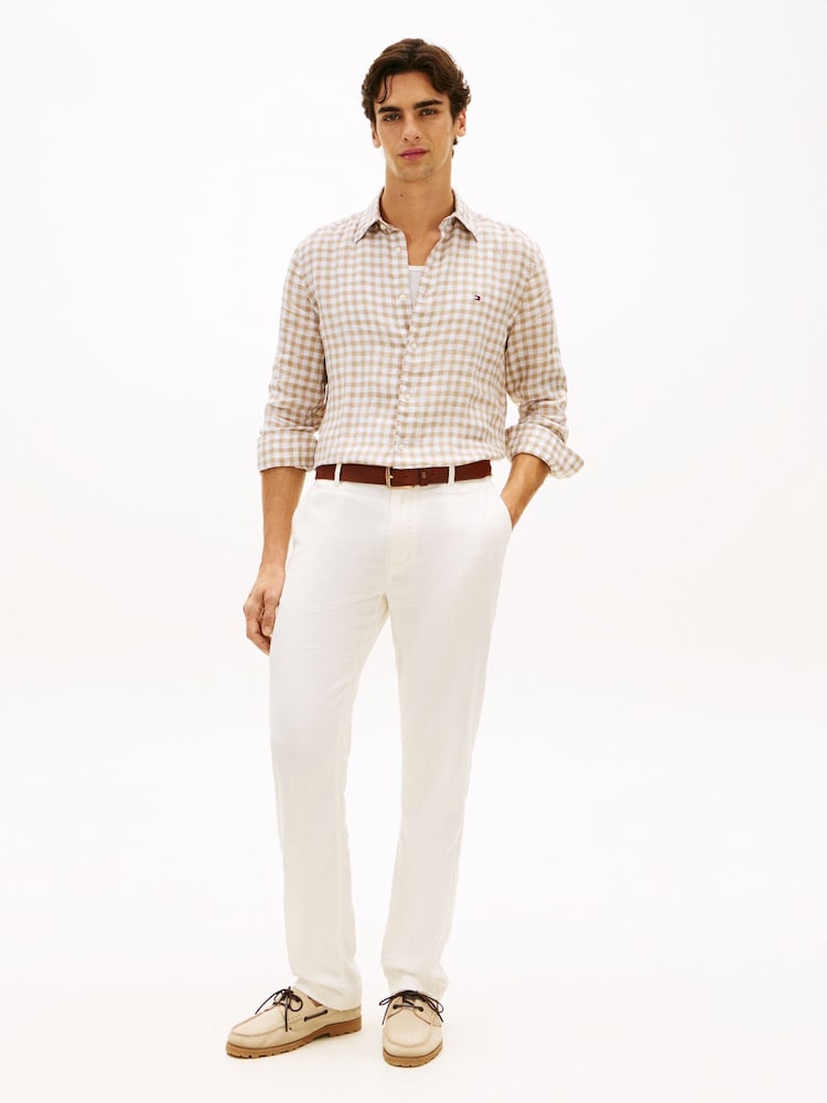 Tommy Hilfiger Brown Regular Fit Gingham Check Pure Linen Shirt - Image 2 of 5