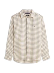 Tommy Hilfiger Brown Regular Fit Gingham Check Pure Linen Shirt - Image 5 of 5