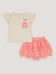 Monsoon Pink Bunny T-Shirt & Broderie Skort Set - Image 1 of 3