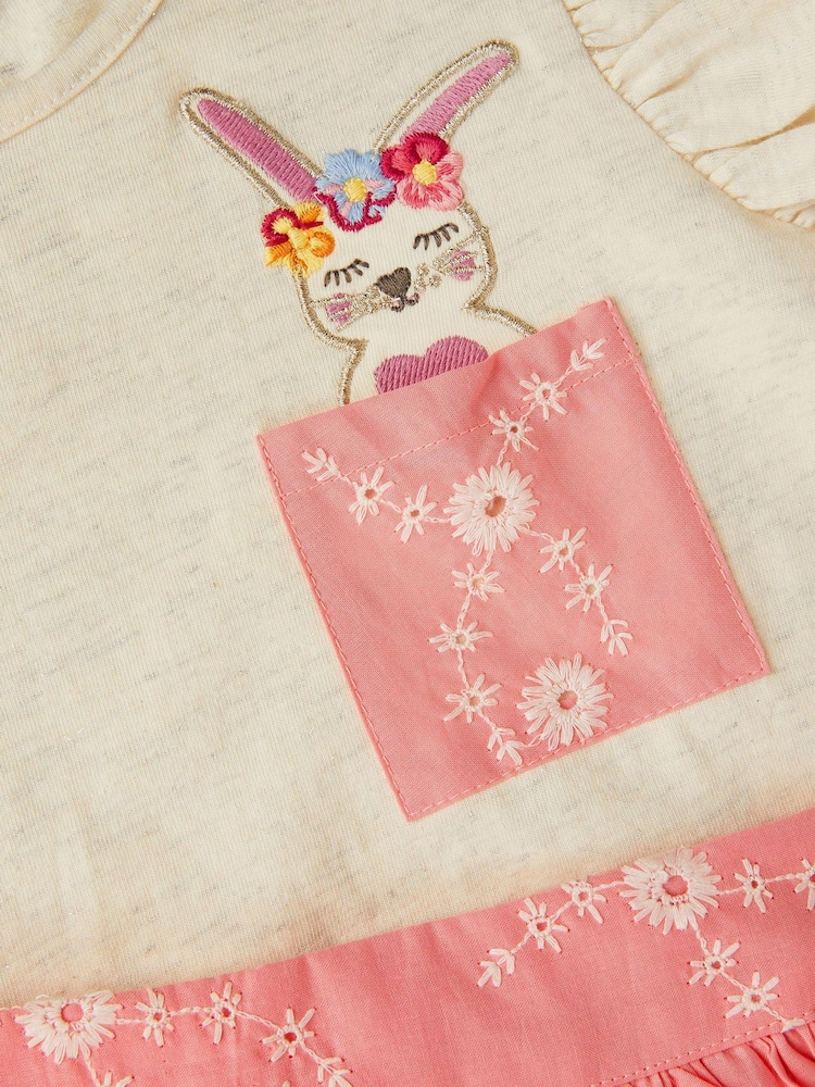 Monsoon Pink Bunny T-Shirt & Broderie Skort Set - Image 3 of 3