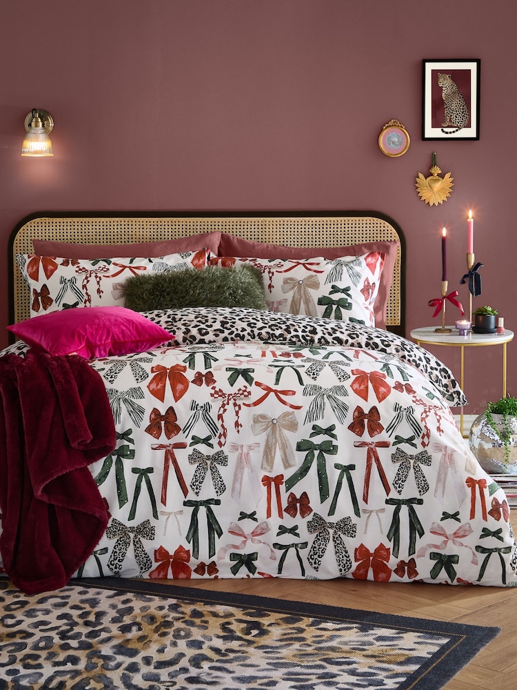 Furn Leopard Mila Bows Reversible Duvet Cover and Pillowcase Set - Image 2 of 4 Furn Leopard Mila Bows Reversible Duvet Cover and Pillowcase Set - Image 2 of 4