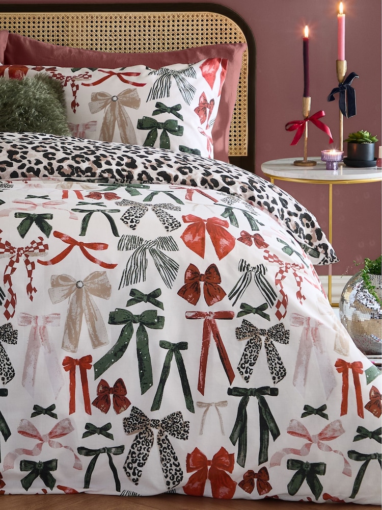 Furn Leopard Mila Bows Reversible Duvet Cover and Pillowcase Set - Image 4 of 4 Furn Leopard Mila Bows Reversible Duvet Cover and Pillowcase Set - Image 4 of 4