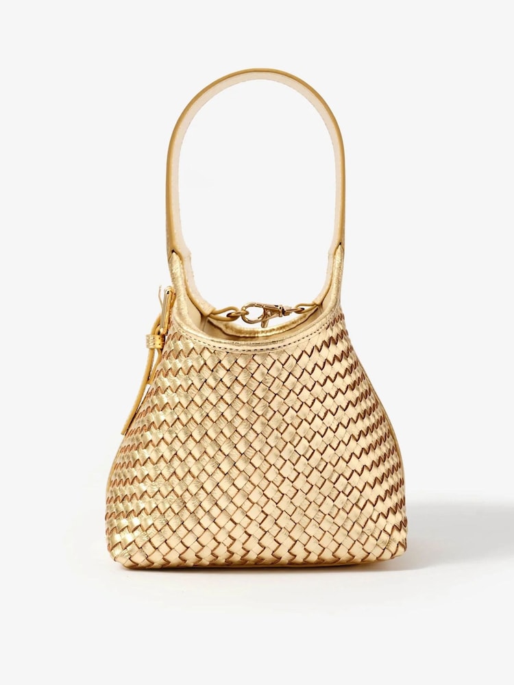 Mint Velvet Gold Lola Leather Woven Bucket Bag - Image 2 of 5