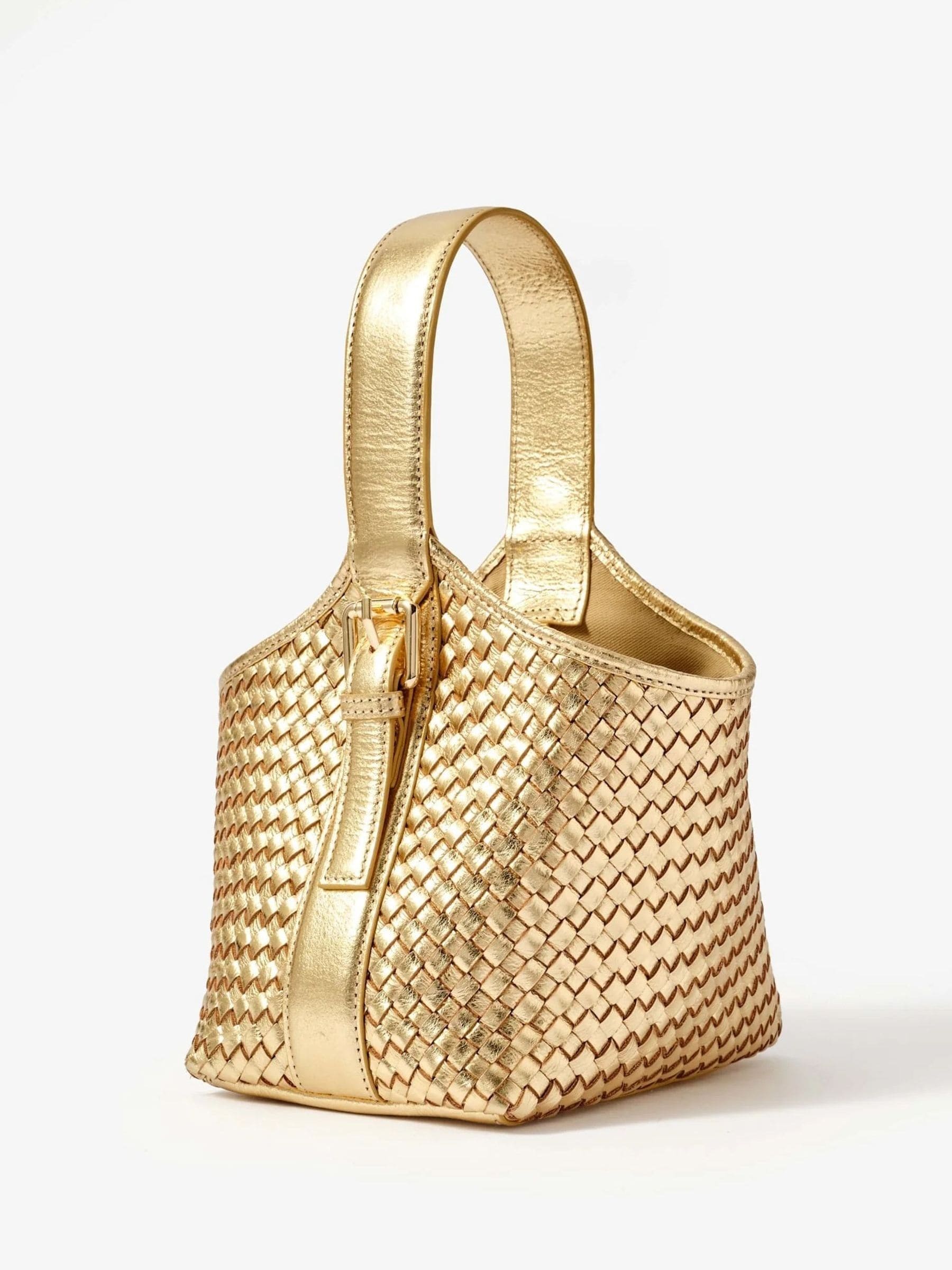 Buy Mint Velvet Gold Lola Leather Woven Bucket Bag from Next USA