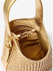 Mint Velvet Gold Lola Leather Woven Bucket Bag - Image 4 of 5