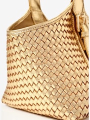 Mint Velvet Gold Lola Leather Woven Bucket Bag - Image 5 of 5