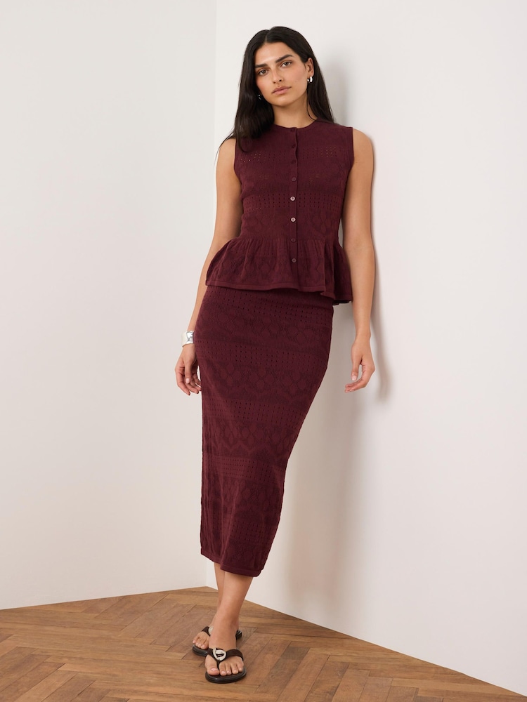 Mint Velvet Red Cotton Pointelle Knit Skirt - Image 1 of 6