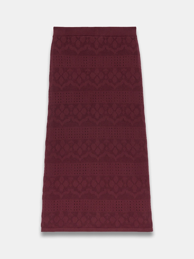 Mint Velvet Red Cotton Pointelle Knit Skirt - Image 6 of 6