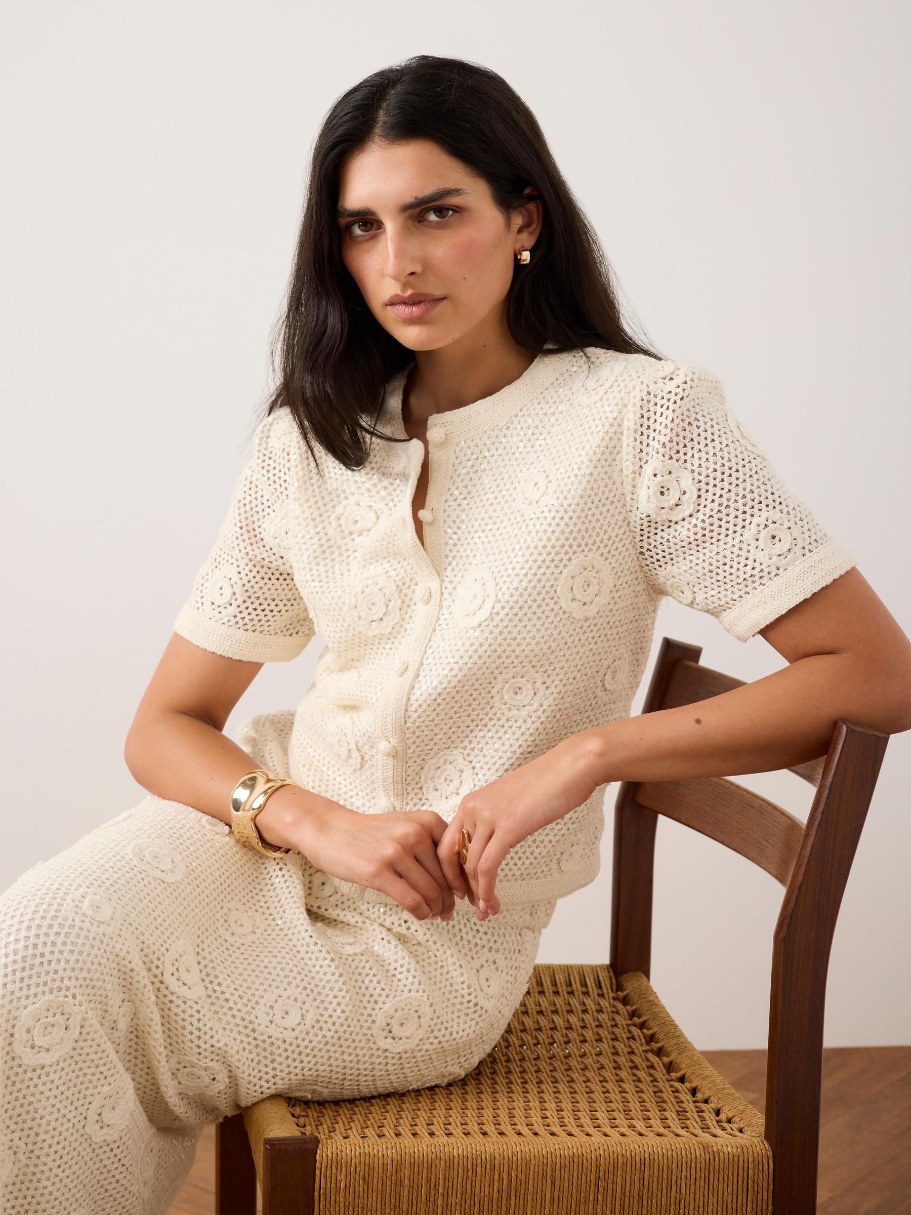 Buy Mint Velvet Natural Cotton Sequin Flower Crochet Top from Next USA