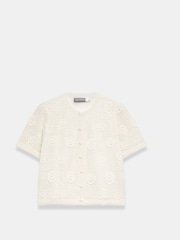 Mint Velvet חולצת קרושה מסיב כותנה בעיטור פייטים ופרח - תמונה 7 מתוך 8