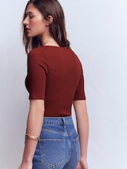 Boden Brown Short Sleeve Rib Henley T-Shirt - Image 3 of 6