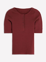 Boden Brown Short Sleeve Rib Henley T-Shirt - Image 6 of 6