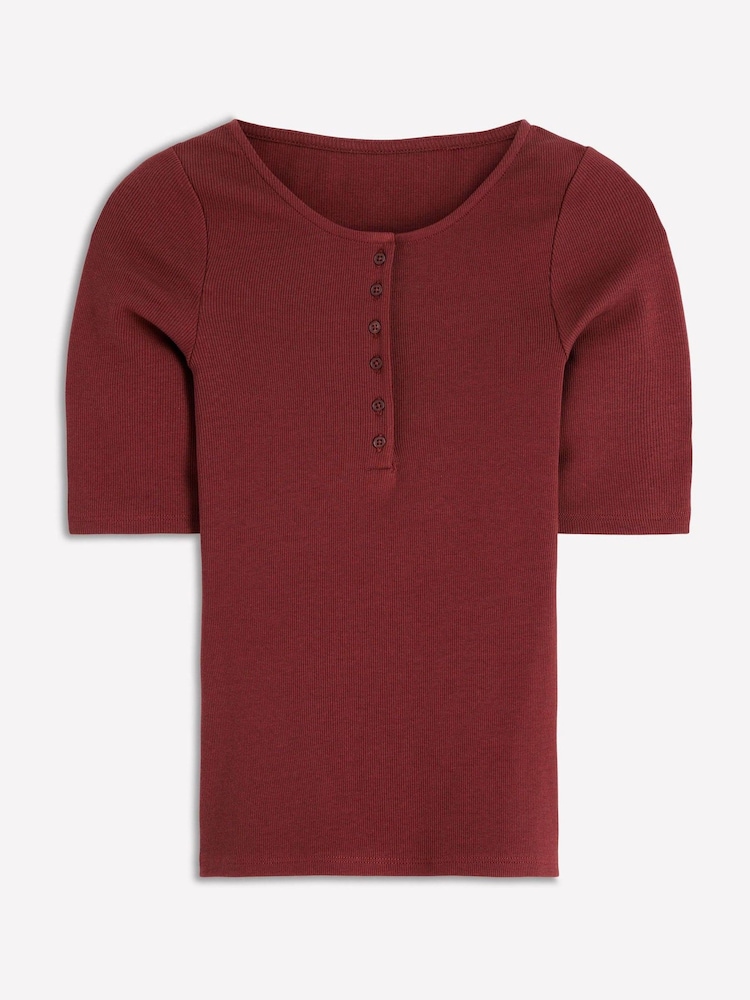 Boden Brown Short Sleeve Rib Henley T-Shirt - Image 6 of 6